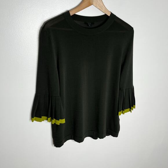 Cos Knitted Sweater Top Womens Medium Olive Green Pleated Sleeves Minimalist - Picture 4 of 11